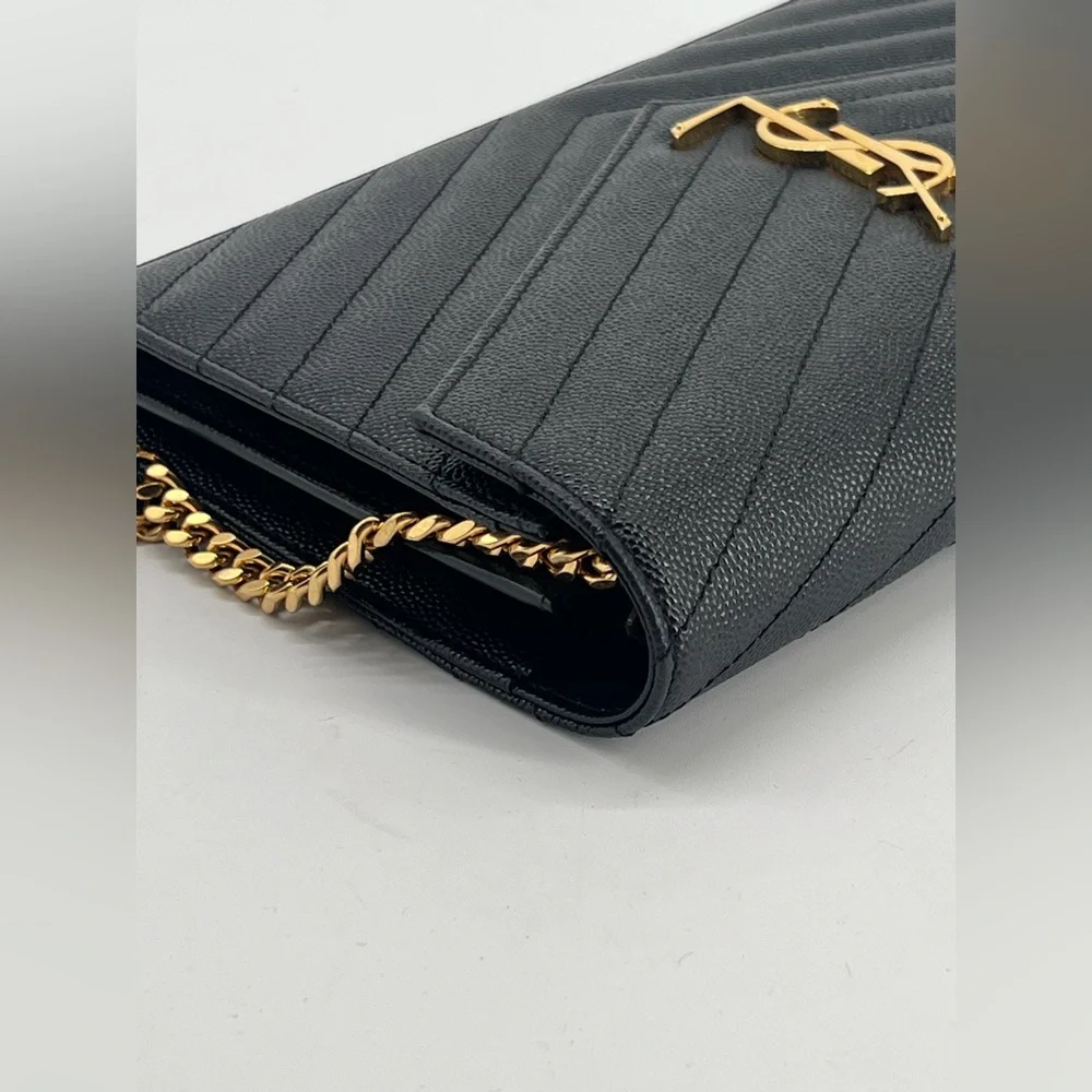Saint Laurent Cassandre Matelasse Black Leather Wallet On Chain - Picture 5 of 12